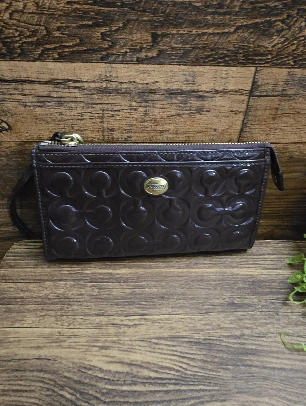 Coach Patent Signature Tote And Matching Wallet/Wristlet in Dark Brown
